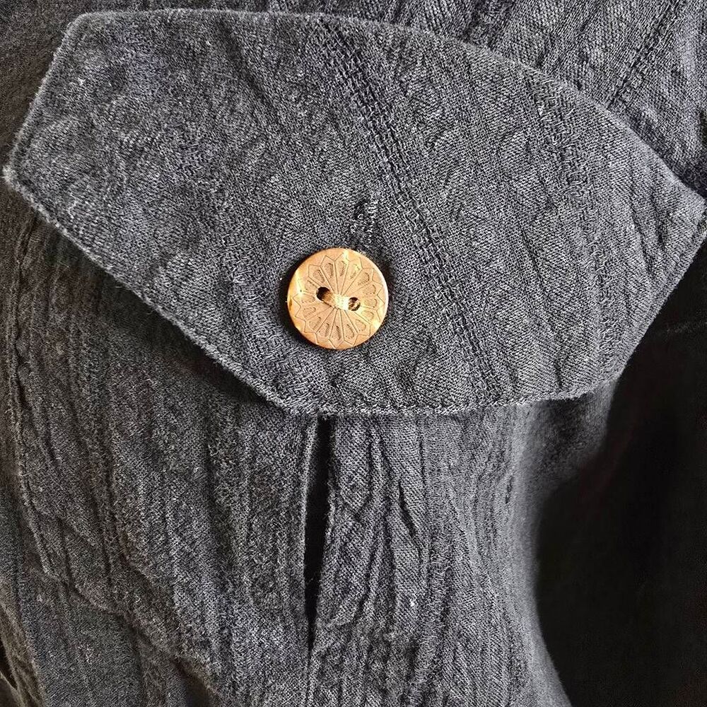 Dotti Black Subtle Stripe Roll Tab Sleeve Button Down Shirt Dress Cover Up M - Picture 7 of 9
